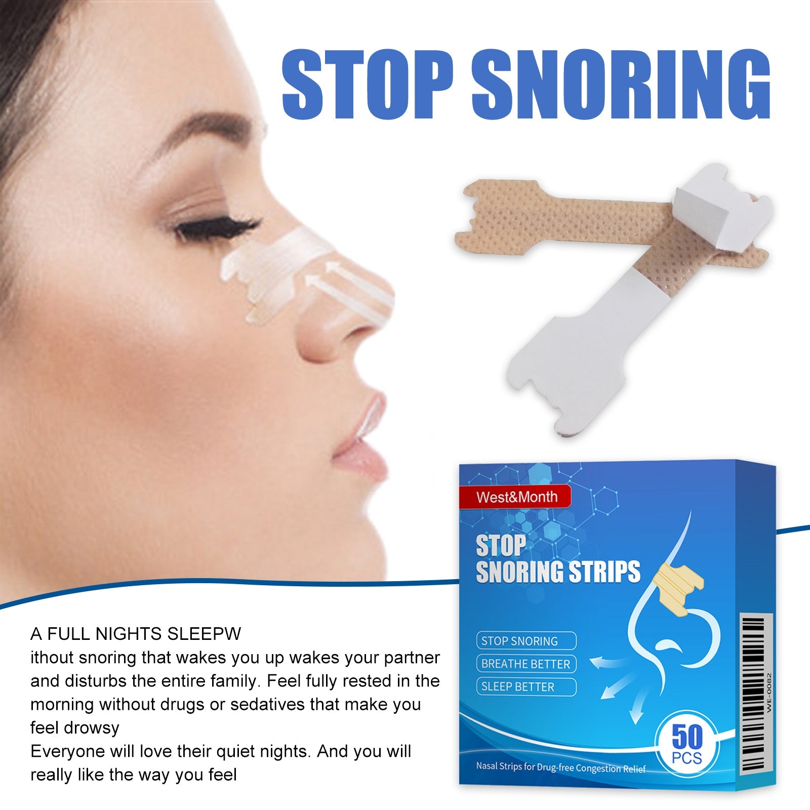 Anti-Snoring Strips for Respiratory Care and Sleep