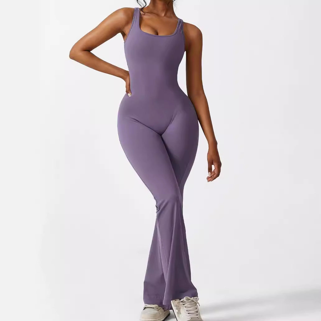 Women’s Sleeveless Flare Jumpsuit for Yoga Fitness