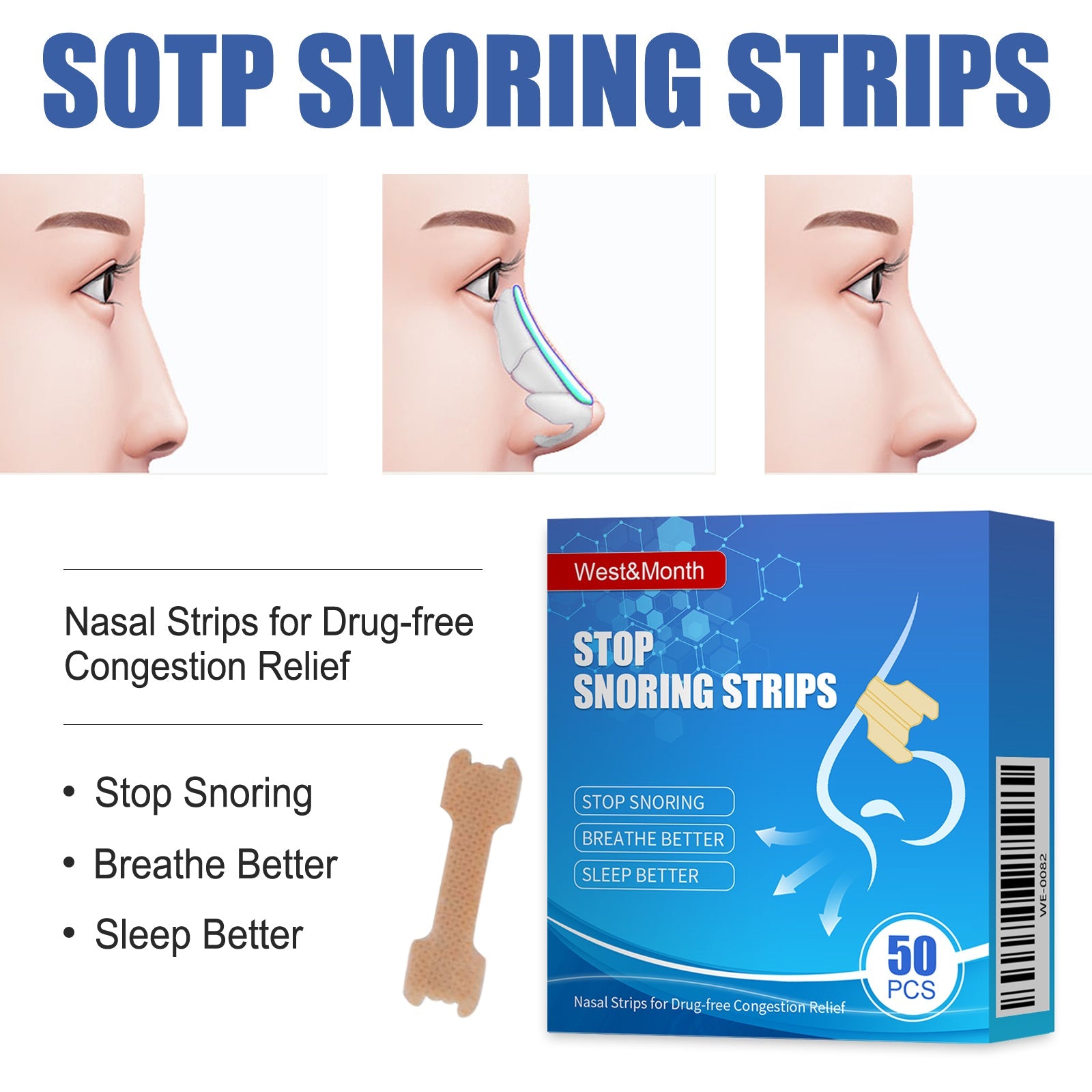Anti-Snoring Strips for Respiratory Care and Sleep