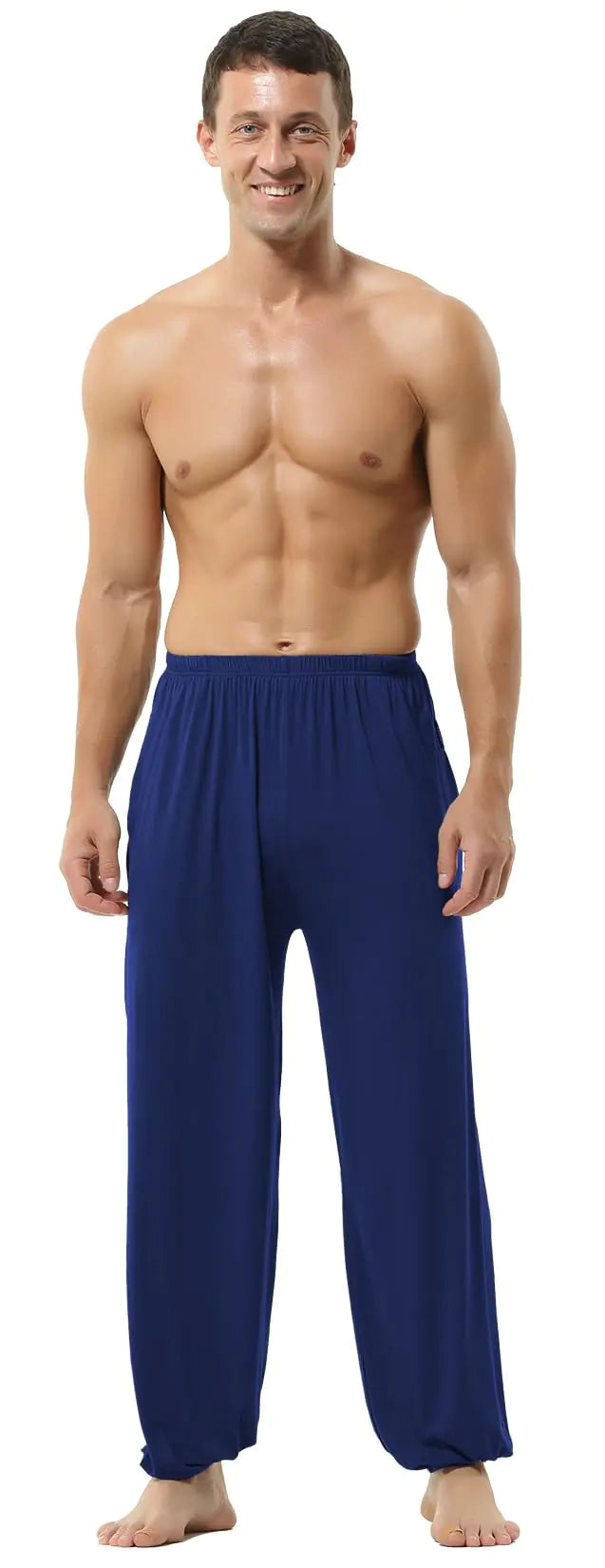HOEREV Mens Super Soft Modal Spandex Harem Yoga/ Pilates PantsNavyBlueSmall