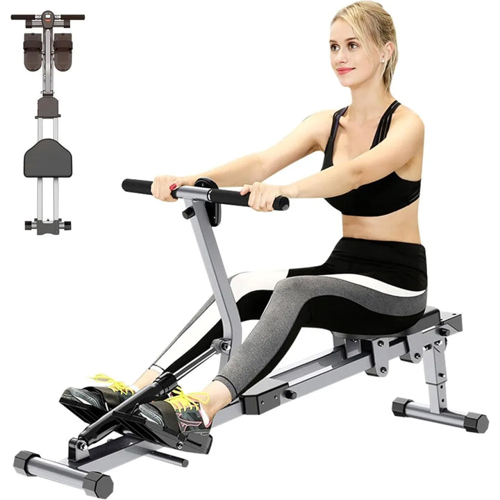 Home Folding Rowing Machine, Hydraulic Rowing Machine. Dual Tracks for Quieter, Indoor Fitness。with 12 Levels