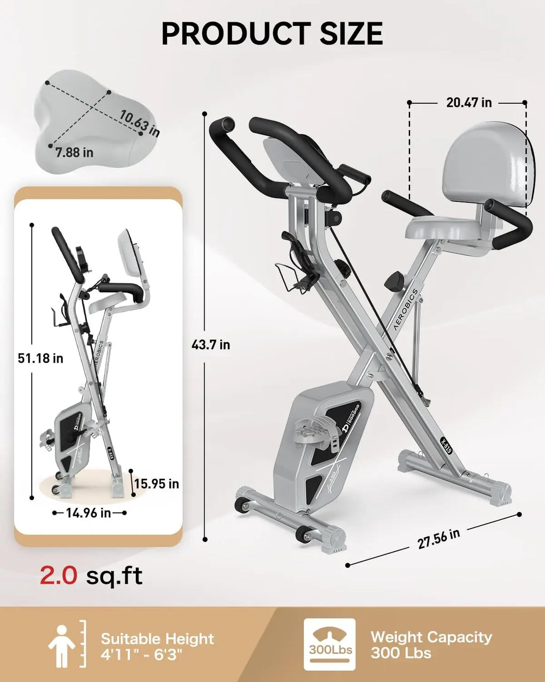 Folding Exercise Bike, Foldable Fitness Stationary Bike Machine, Upright Indoor Cycling Bike