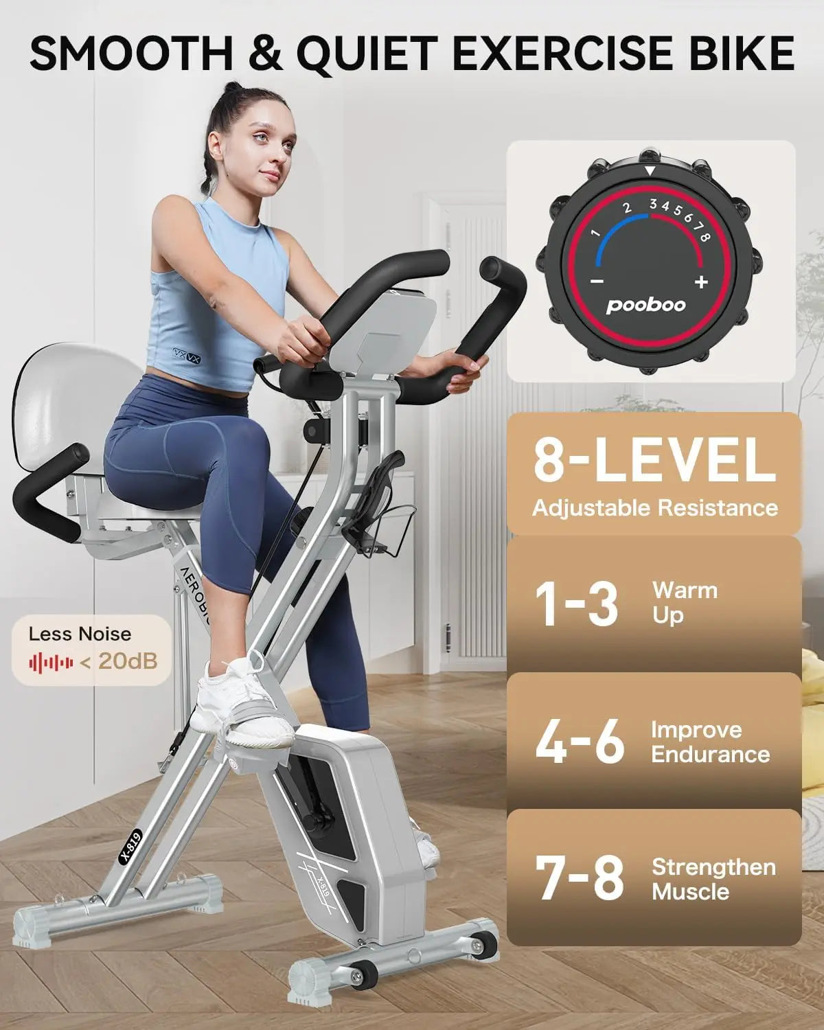 Folding Exercise Bike, Foldable Fitness Stationary Bike Machine, Upright Indoor Cycling Bike