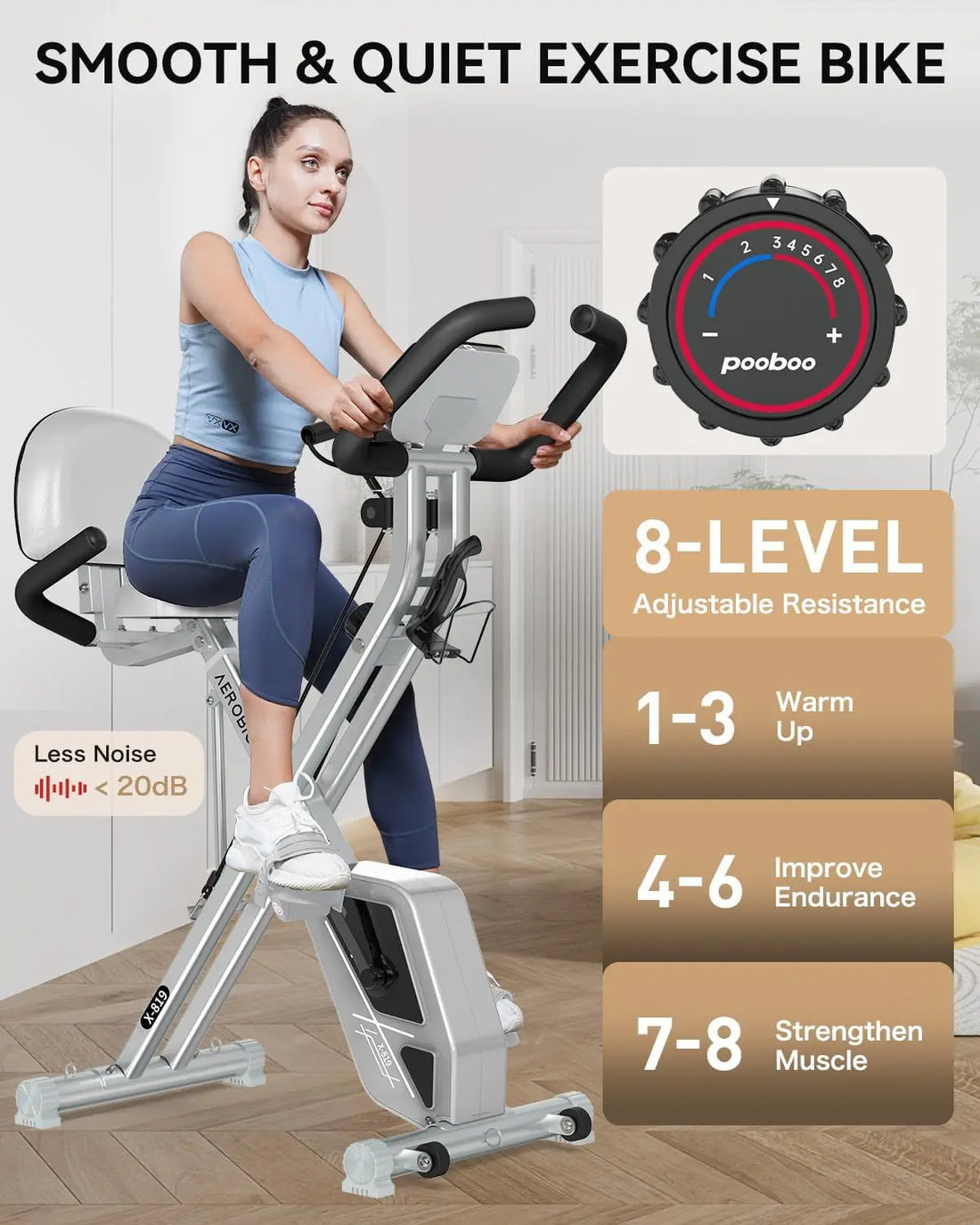 Folding Exercise Bike, Foldable Fitness Stationary Bike Machine, Upright Indoor Cycling Bike