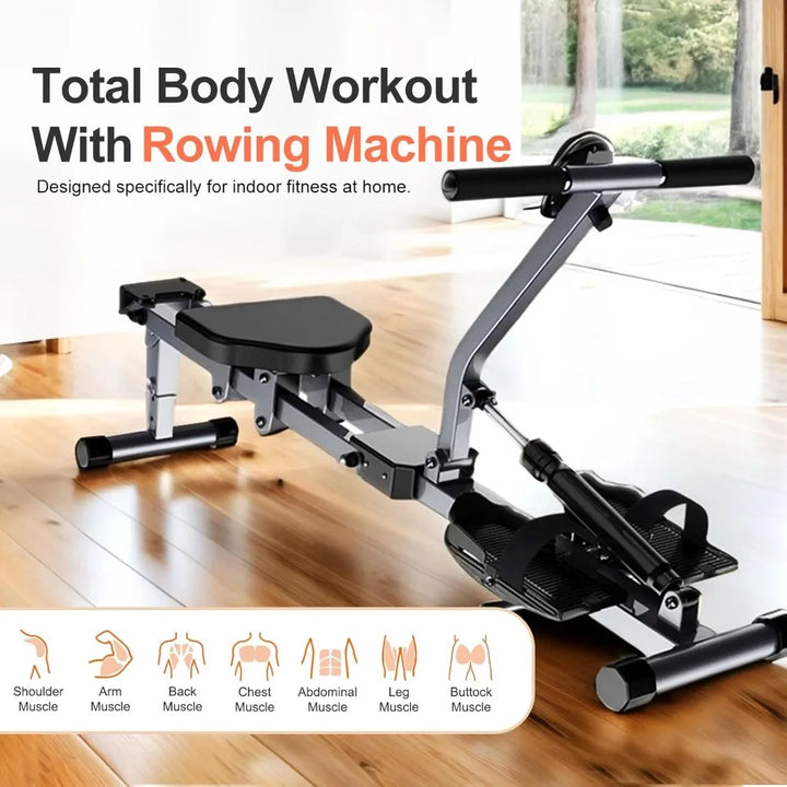 Home Folding Rowing Machine, Hydraulic Rowing Machine. Dual Tracks for Quieter, Indoor Fitness。with 12 Levels