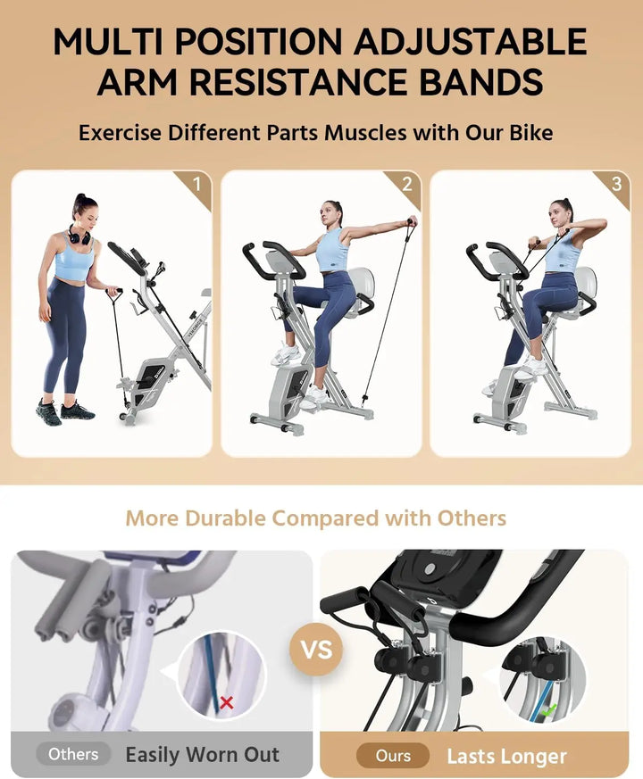 Folding Exercise Bike, Foldable Fitness Stationary Bike Machine, Upright Indoor Cycling Bike