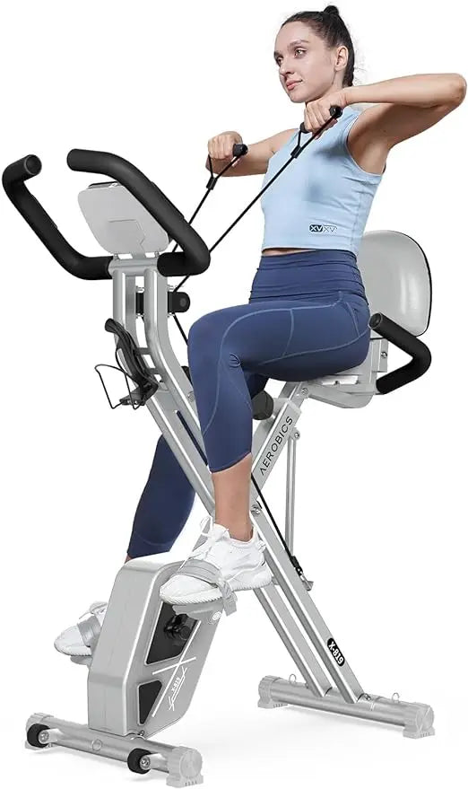 Folding Exercise Bike, Foldable Fitness Stationary Bike Machine, Upright Indoor Cycling Bike