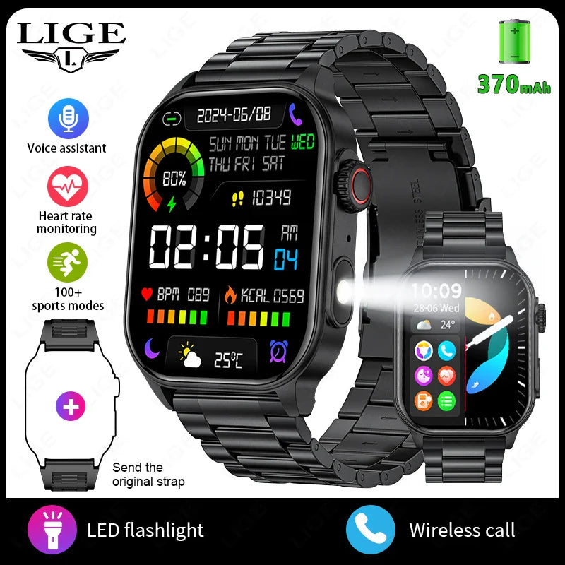 LIGE FlashSmart: 2 HD, AI, Sports & Health Tracker