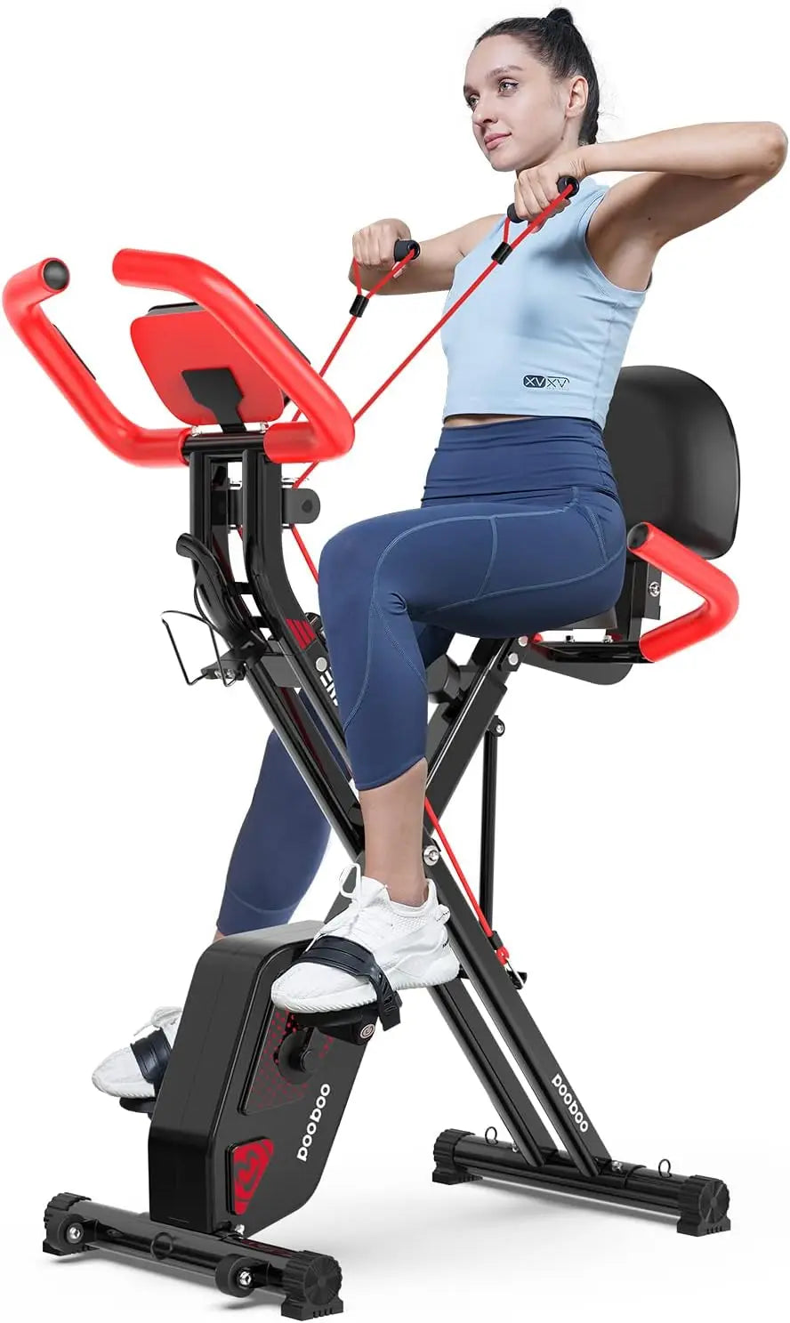 Folding Exercise Bike, Foldable Fitness Stationary Bike Machine, Upright Indoor Cycling Bike